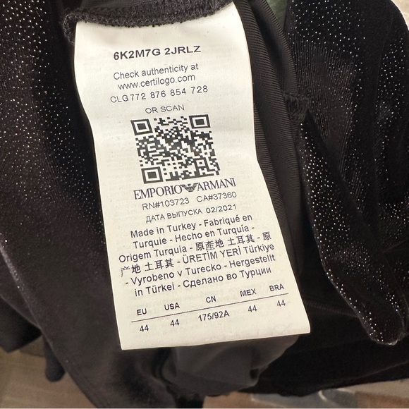 EMPORIO ARMANI Black Glitter Velvet Turtleneck Cowl Long Sleeve Blouse 44 - Picture 4 of 9